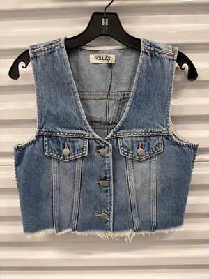 Rolla's Morgan AC/DC Vest Stud Vintage Blue Womens Size Medium thumbnail 4