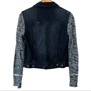 Free People jacket women's small denim rib knit distressed button front gray thumbnail 4