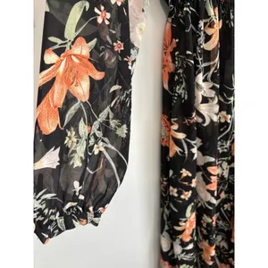 Bellambra Black Floral Sheer Maxi Dress Sz L Button‎ Front V Neck Made in Italy thumbnail 3