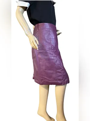 Vintage 1990'S Plum Purple Leather Midi Skirt (14) thumbnail 6