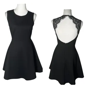 Lulus Women's Black Lace Open Back Skater Short Dress Size M Cocktail Fit & Flare thumbnail 2