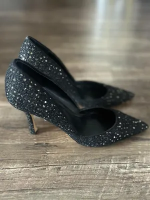 Ann Taylor Sequined Tweed Stiletto Pumps, Women’s Size 9, Black thumbnail 4