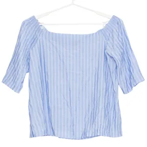 Ann Taylor Womens Top Off Shoulder Boxy Lightweight Stripe Blue Size Large FY thumbnail 1