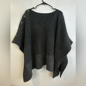 Barefoot Dreams CozyChic Coastline Grey Pullover Poncho One Size thumbnail 2