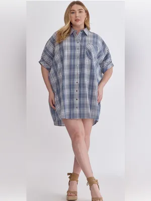 New!Entro Boutique Plaid collared button half sleeve mini dress Size 2X thumbnail 2