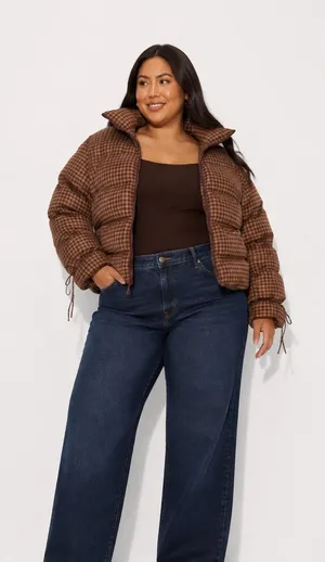 wild fable Burgundy Plaid Puffer Jacket thumbnail 1