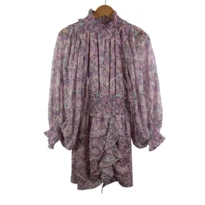 Elliatt Resorts Mini Dress Medium Lilac Multi Floral Embroidered Smocked Cottage thumbnail 2