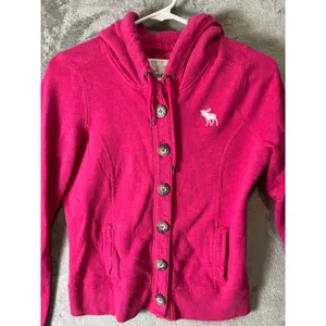Vintage Y2K Abercrombie & Fitch Button Front Hoodie Jacket Moose Logo Preppy Med thumbnail 2