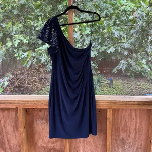 Lauren Ralph Lauren Navy One Shoulder Sequin Accent Cocktail Dress Size 14 thumbnail 3