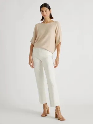 Quince Heather Oatmeal Lightweight Cotton Cashmere Link-Stitch Dolman Sweater L thumbnail 8