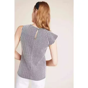 Anthropologie Dolan Medium Left Coast Callan Ruffled‎ Houndstooth Top Sleeveless thumbnail 3