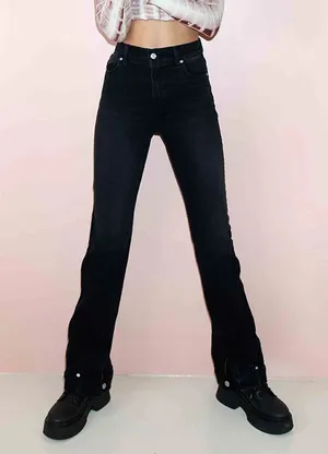 Revice Farrah High Rise Straight Leg Waistband Hem Denim Jeans Midnight Black 26 thumbnail 1
