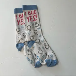 Womens I Said Yes Socks White and Blue Engagement Wedding Bride Gift thumbnail 4