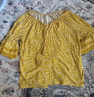 Boho Tassel Peasant Blouse in Mustard Yellow thumbnail 1