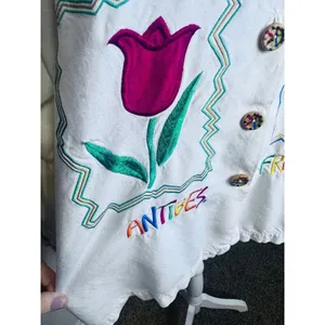 Vintage 90s Express Antibes France Colorful Embroidered Shirt White Flaws thumbnail 2