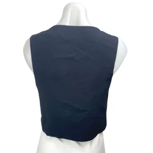 Zara Women's Navy Blue Tie Knit Sleeveless Cropped Cardigan Vest Top Size M thumbnail 2