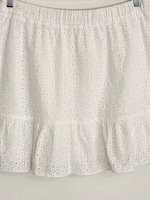 LOFT White Eyelet Ruffle Trim Pull-On Mini Skirt Size Large thumbnail 2