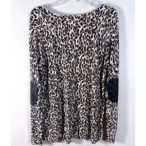 White‎ House Black Market Leopard Print Sweater XL Faux Leather Elbow Patches thumbnail 2