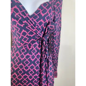 French Connection Navy Pink Geometric Faux Wrap Long Sleeve Mini Dress Size 2 thumbnail 3