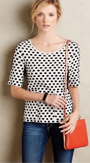 Anthropologie Moth EUC Women's Black White Polka Dot Jacquard Knit Sweater S thumbnail 1