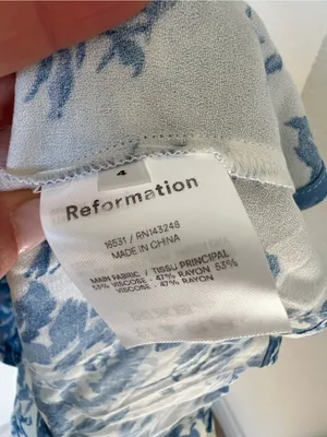 Reformation Floral Print Mini Dress in Blue and White thumbnail 4