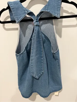 NWT Commense Denim Halter Tie-Neck Top - Blue - Size S thumbnail 2