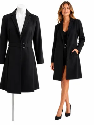NEW Jo-Jo-Z Black Trench Blazer Dress Belted Longline Jacket SMALL thumbnail 2