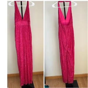 Lulus Hot Pink Sequin Star Potential Halter Jumpsuit Barbie thumbnail 3
