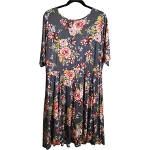 Torrid Super Soft Mini Skater Dress Gray Pink Floral Size 2 2X Pockets thumbnail 5