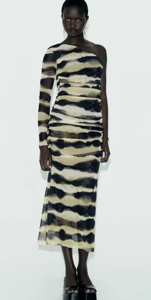 ZARA Tie Dye Stripe Print Tulle Dress thumbnail 1