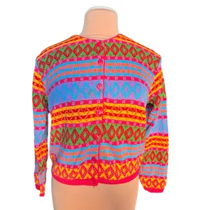 Vintage Benetton Rainbow Fair Isle Cardigan Cropped‎ Cotton Italy Artsy Dopamine thumbnail 2
