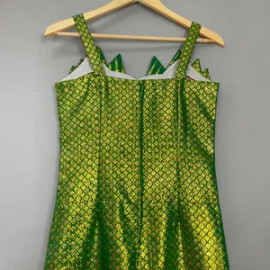 Origami Dress Formal Green Gold Mermaidcore Pointed Neckline‎ Sleeveless Women thumbnail 6