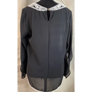 Umgee Women Medium Blouse Black Crochet Lace Bib Cape Sleeve High Low Whimsigoth thumbnail 2