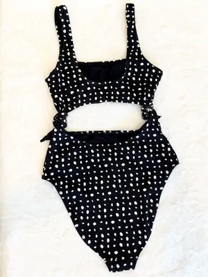 NWT Aerie Black and White Polka Dot Cut Out One Piece - Size: Medium thumbnail 5