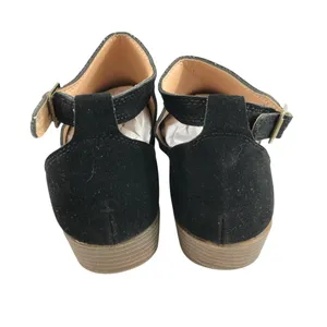 Womens Low Wedge Heel Shoes Faux Suede Peep Toe Buckle Black Size 36 US 5 thumbnail 3