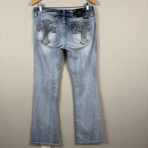 Miss Me‎ Boot Jeans 30 Blue Denim Y2K Cross Bling Studded Pockets Stretch Denim thumbnail 5