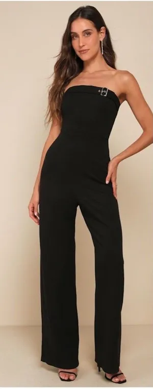 Lulus Deeply Sophisticated Black Strapless Wide-Leg Jumpsuit Size Small NWT sexy thumbnail 1