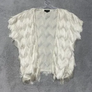 TOPSHOP Sweater Womens 4 Cream Fringe Open‎ Front Cardigan Sweater Cover Up Top thumbnail 1