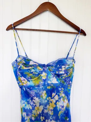 ASTR the Label Florianne Blue Floral Maxi Slip Dress Small Bustier Wedding Guest thumbnail 5