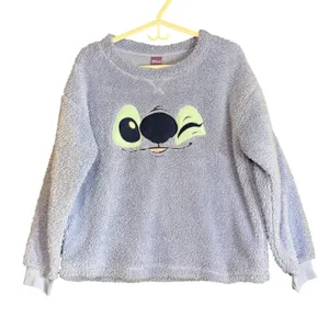 Disney Stitch Womens Size Medium Sweatshirt Faux Fur Fleece Sleepwear Top Lounge thumbnail 2