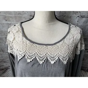 Umgee Womens Shirt L Long Sleeve Gray Shirt‎ Lace Top Casual thumbnail 2