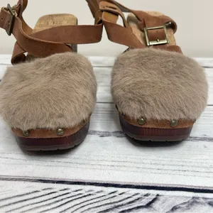 Kork-Ease Wendy Taupe Rust Fur Suede Combo‎ Fabric Platform Sandals 9 thumbnail 3