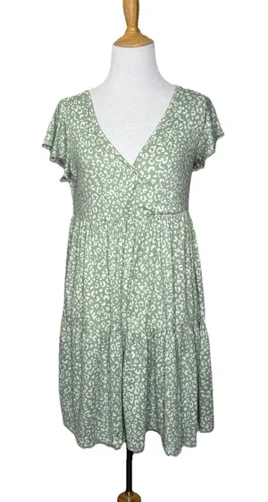 Jessica Simpson Mint Green White Leopard Print Mini Dress Size Large Womens thumbnail 1