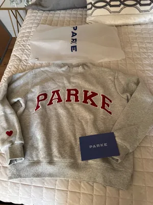 NWT Parke Valentine's Varsity Mockneck - Classic Grey + Crimson thumbnail 2