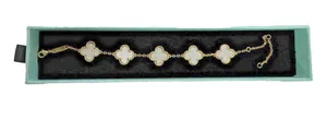 (RB) Clover Four Leaf Gold Tone Mother of Pearl Bracelet Designer Inspired thumbnail 1