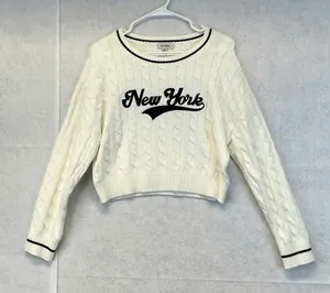 NWT FADED ROSE Sweater Women's XS Cream New‎ York" Cable Knit Cropped Pullover thumbnail 1
