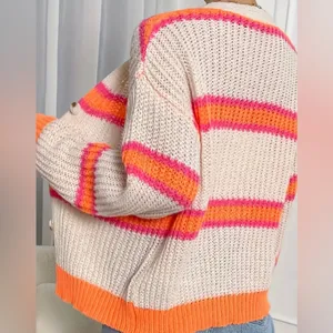 Cider S/M Women’s Knit Cardigan Sweater Button Cream Pink Orange Size Small NEW thumbnail 4