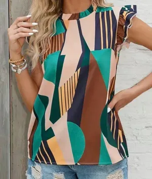 Boutique Color Block Ruffle Trim Blouse thumbnail 1