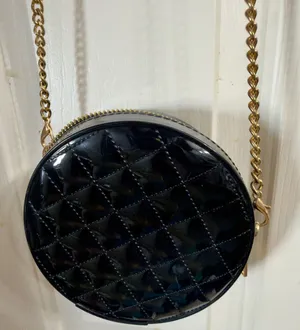 Black leather stitch cross body gold chained bag thumbnail 1