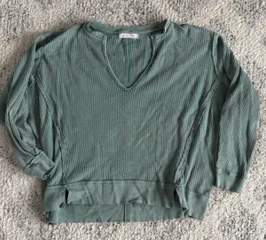 Free People We The Free Oversized Thermal Waffle Knit Top Size XS Light Green thumbnail 1